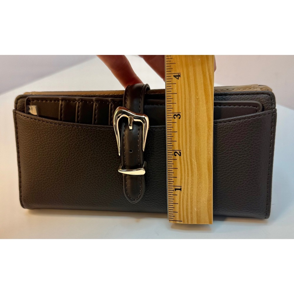 Anne Klein Buckle Snap Closure Wallet Brown Faux Leather Card Slots Zip Pocket - Picture 9 of 12